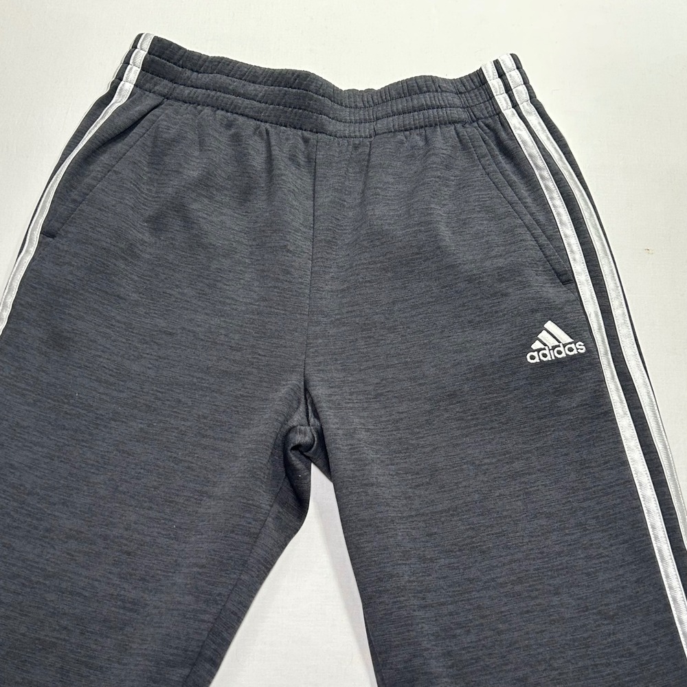 Adidas Mens Gray Heathered 3-Stripe Fleece Lined Athletic Sweatpants Sz L 14/16 - Picture 2 of 8